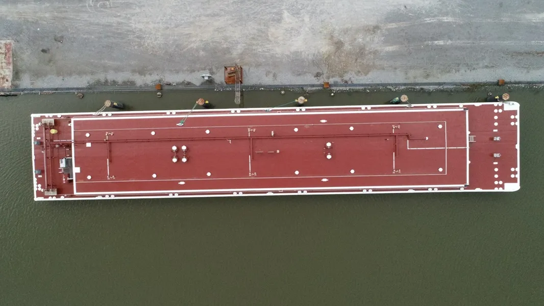 Aerial view of barge at C&C Marine shipyard