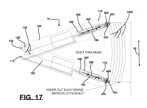 Patent diagram of interchangeable dust pan head configuration
