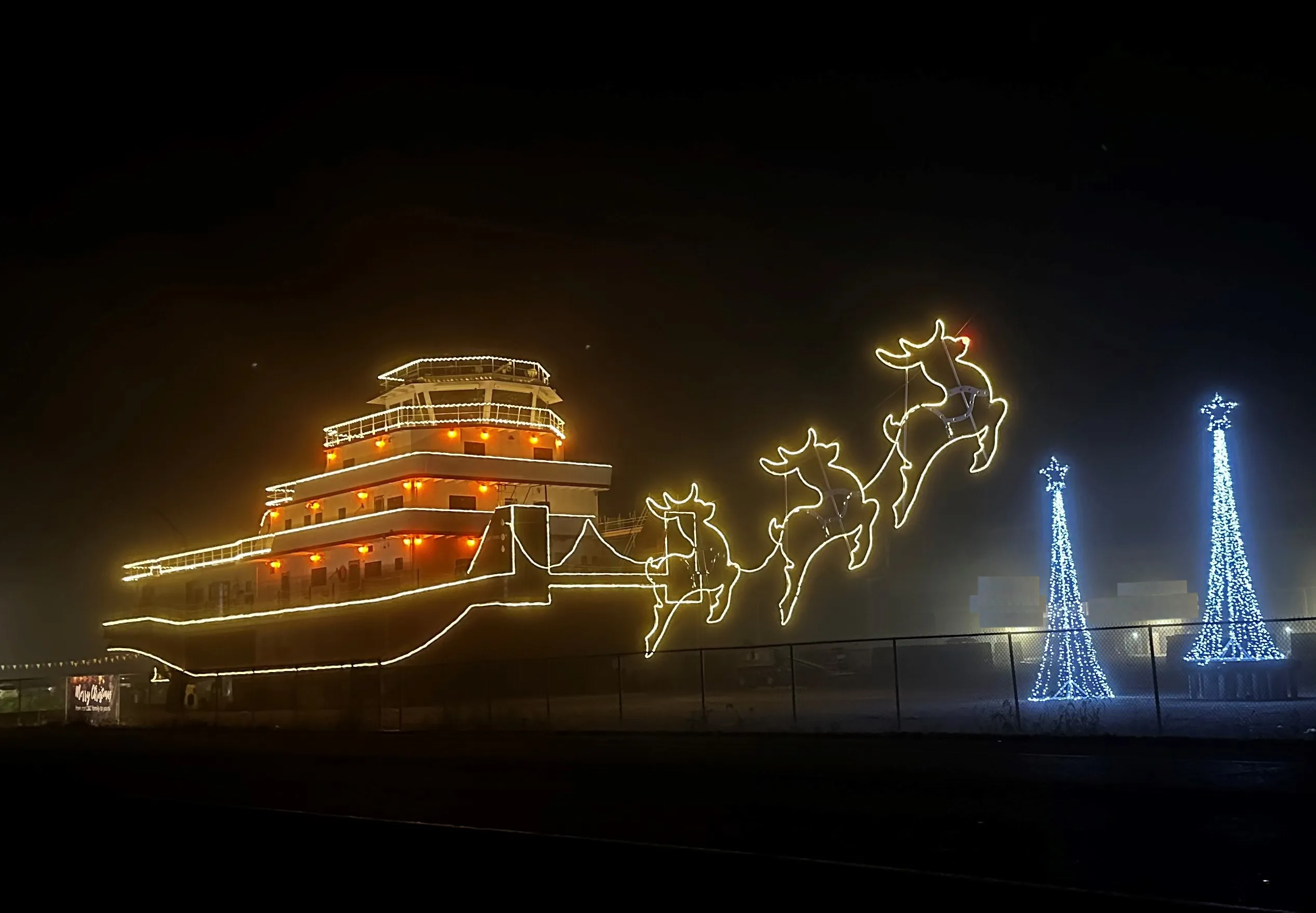 C&C Marine Christmas light display on OSV