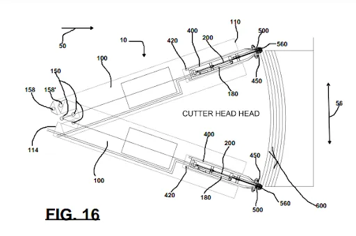 Patent diagram of interchangeable cutter head configuration